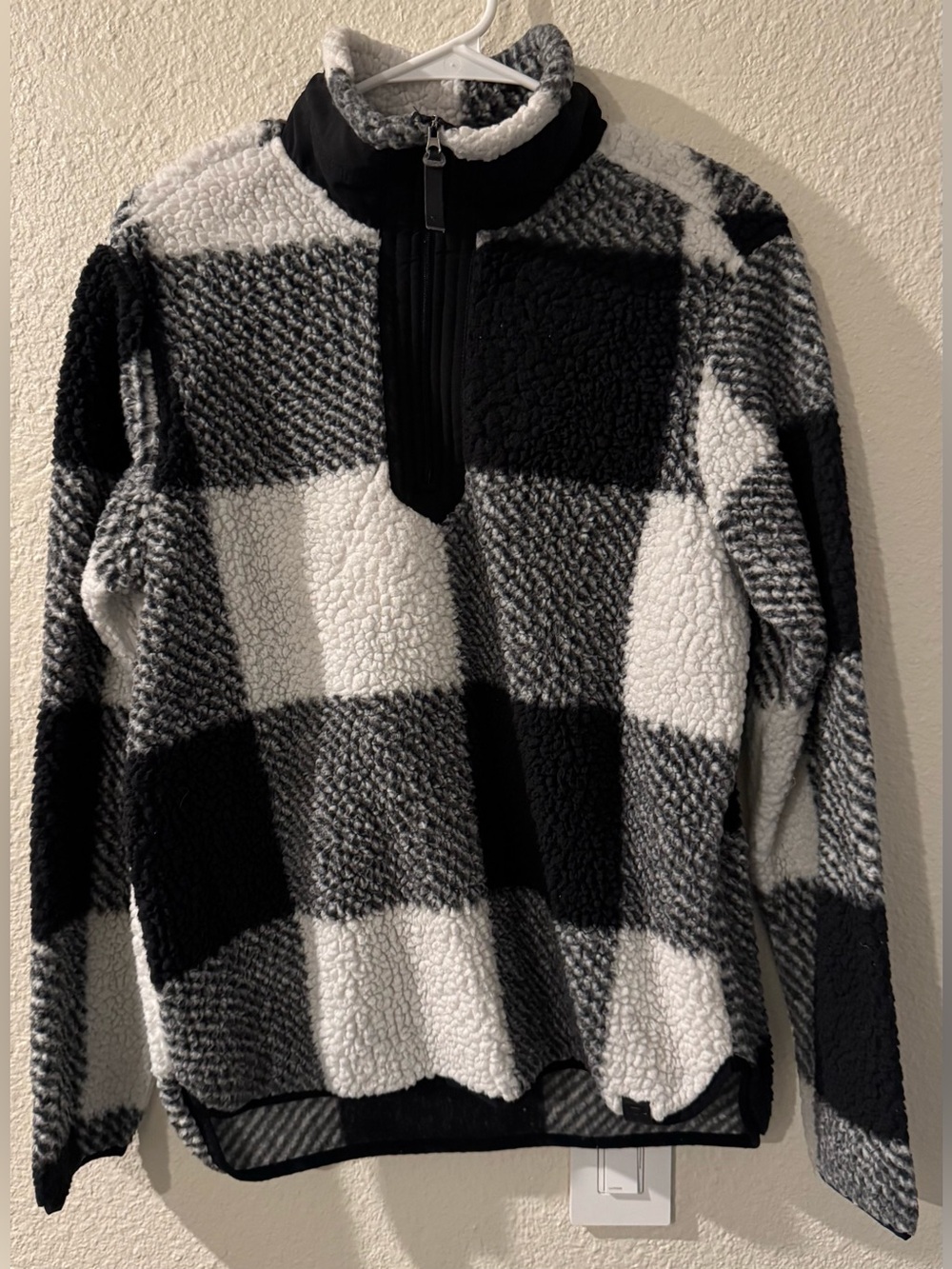 Black & White Buffalo Plaid Sherpa Quarter-Zip Pullover